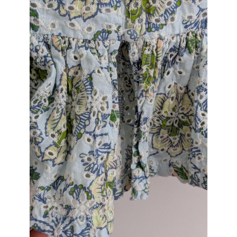 7 For All Mankind Eyelet Peplum Button Front Blouse Floral Romantic Peasant XS - Picture 7 of 9